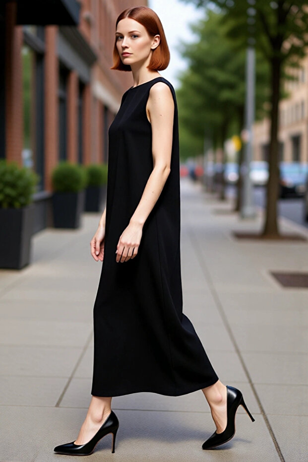 Women's Shift Mold Aerobin Woven Plain Maxi Dress Sleeveless Crew Neck Offers Everyday Chic