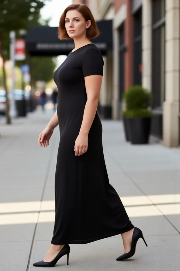 Women's Bodycon Stretchy Knitted Maxi Dress Black Solid Crew Neck Short Sleeve Spring Autumn