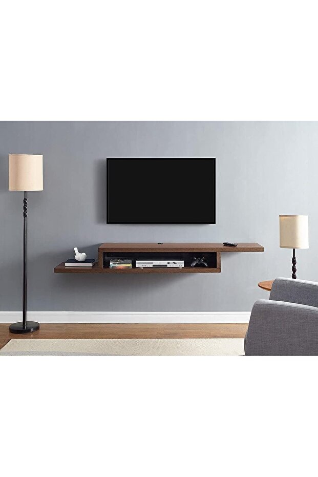Zed Wall Mounted TV Cabinet Modern TV Stand Shelf (135x24x15cm, Brown)