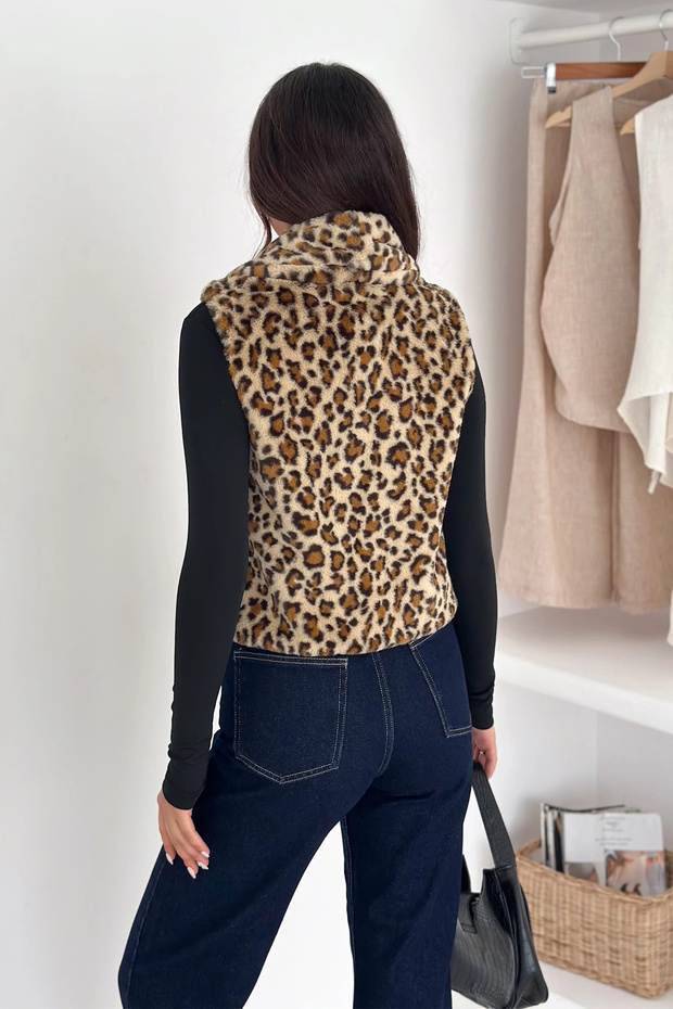 معطف قصير بنقشة الفهد مع خطاف - 7