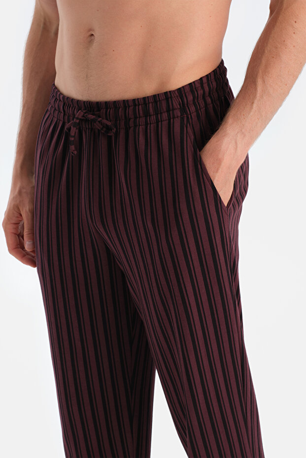 Bordo Desenli Örme Pantolon - 5