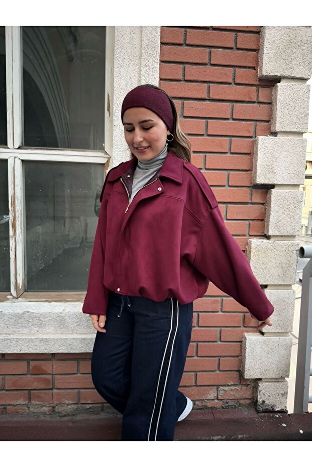 Süet Oversize lüx soft Bomber Ceket - 5