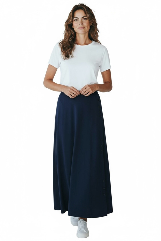 Women's Thick Winter Skirt with Elastic Waist and Side Detail
