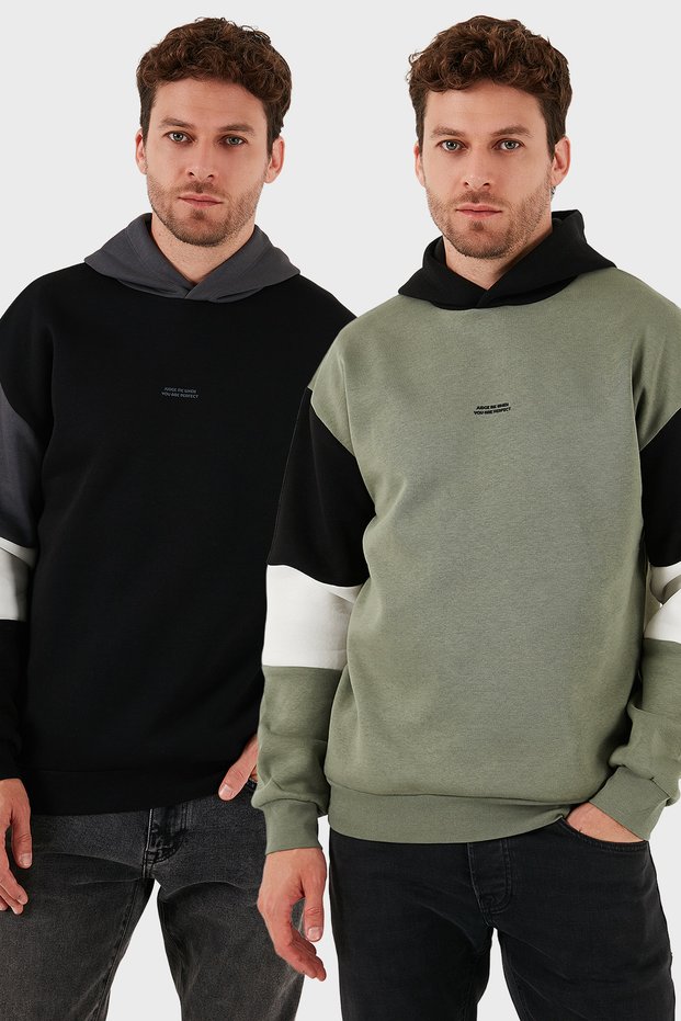 Cotton Relaxed Fit Hooded Soft with Fluff Inside Sh Fleece-Lined Pack of 2 Sweat Men's Sweat 59052