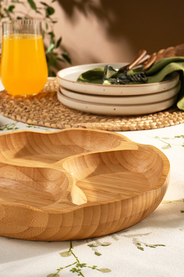 حامل عرض دائري من الخيزران بثلاثة أقسام - 1