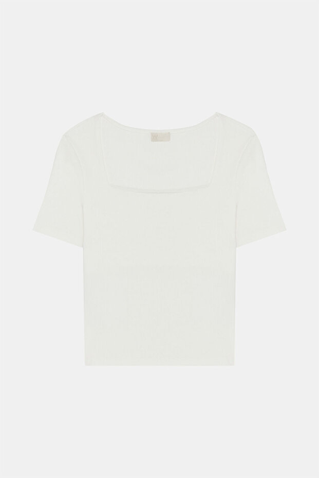 EKRU KARE YAKA TSHIRT - 1