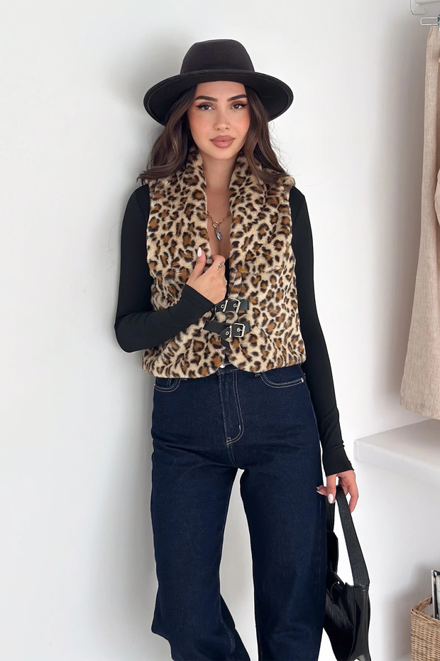 معطف قصير بنقشة الفهد مع خطاف - 3