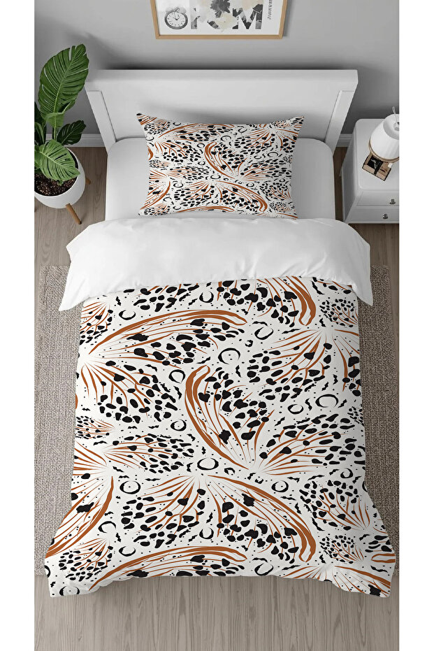 Leopard Black and Brown Patterned Printed Specially Designed Single Person Style Stylish Duvet Cover Set Without Sheets