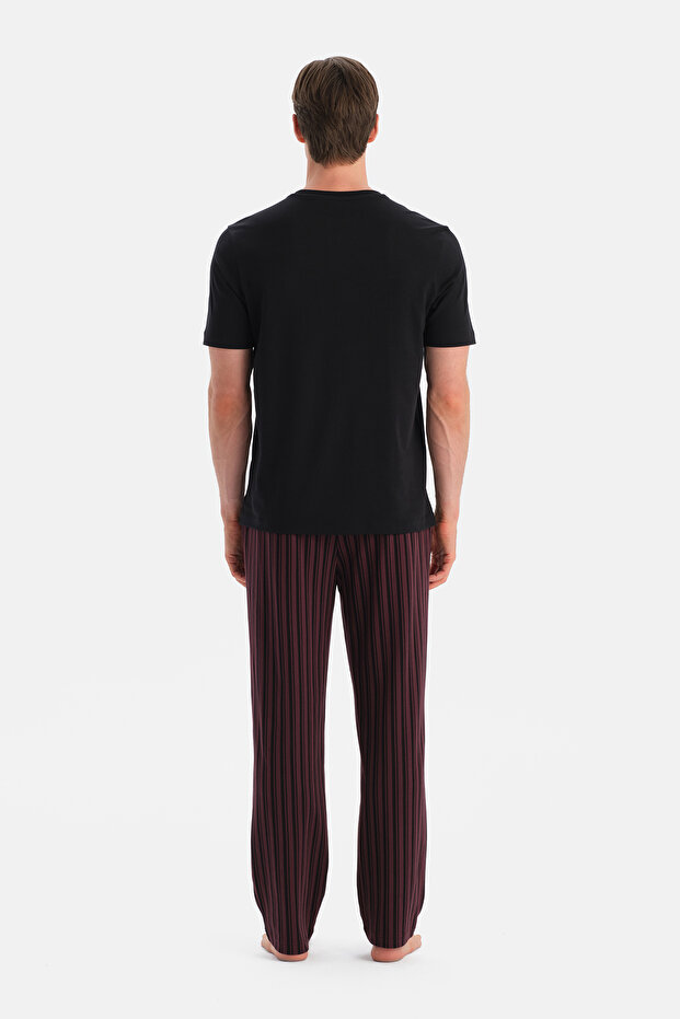 Bordo Desenli Örme Pantolon - 2