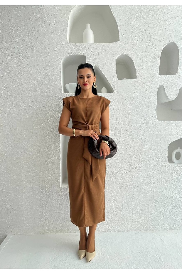 Suede Fabric Self-Fastening Dress