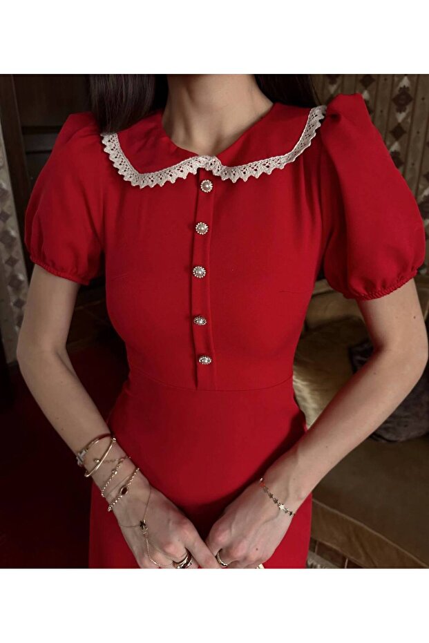 Bebe yaka midi elbise - 2