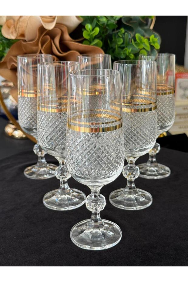 6 Person Hand-Cut Bohemia Crystal Plain Gold Gilt Brown or Water Glass Cup (180ml) Milan