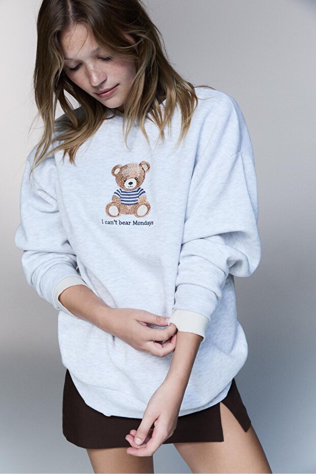 Ayıcık işlemeli sweatshirt - 1