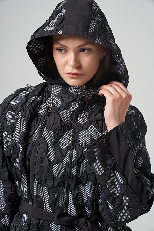 Multi-Zip Camouflage Pattern Cap Jacket 6859 Black - 2