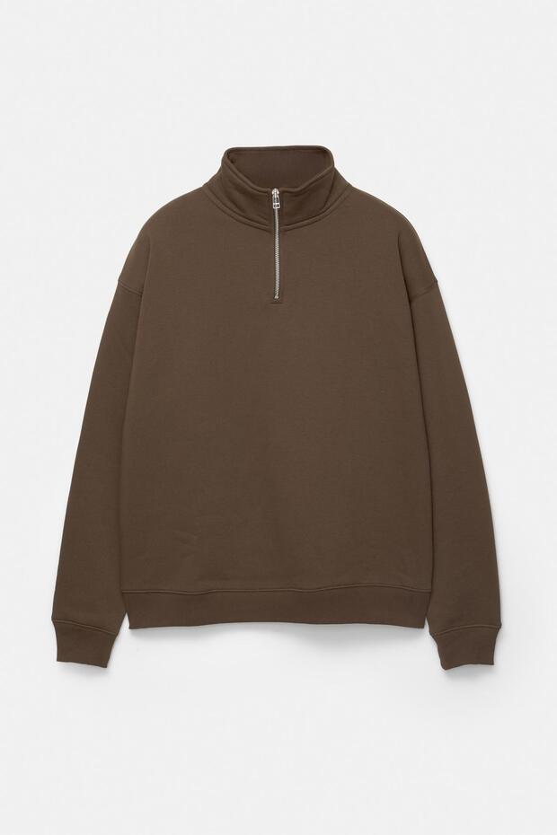Fermuarlı dik yaka basic sweatshirt - 5