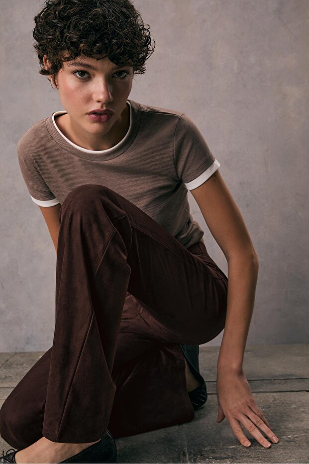 Suni süet çan paça pantolon - 2