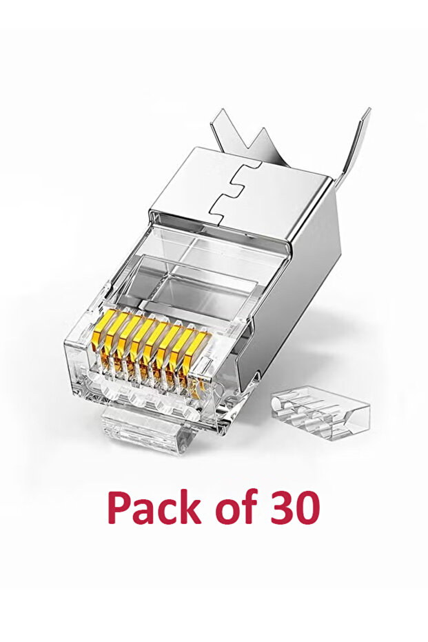 30 قطعة من موصلات Cat7 RJ45 المحمية، ومقابس كابلات الشبكة المعيارية FTP 8P8C المعدنية