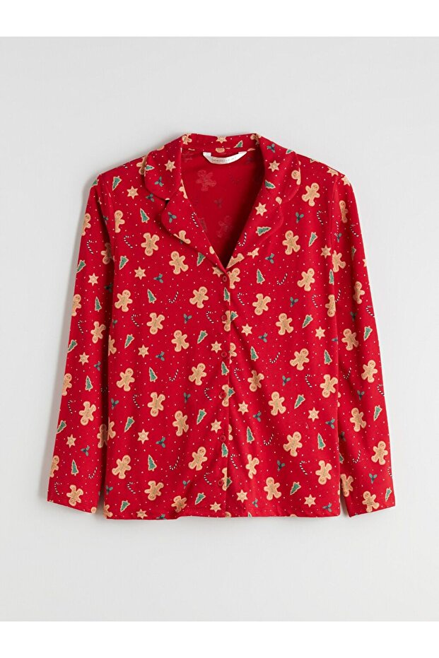 Gömlek Yaka Yılbaşı Temalı Kadın Pijama Takımı - 7