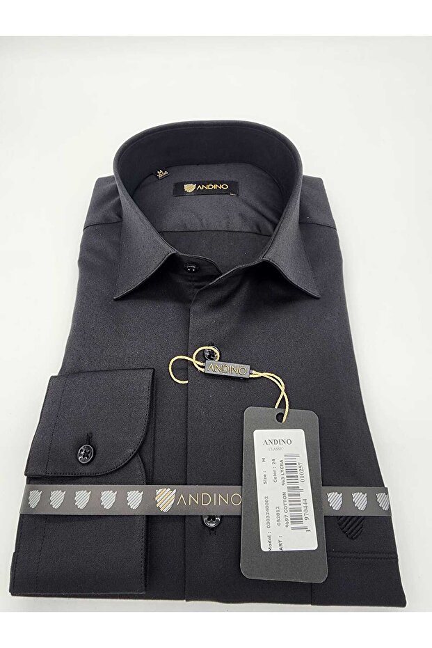 Classic Black Pocket Men's Shirt Stretch Fabric with a Loose Fit Structure Ac052012-24