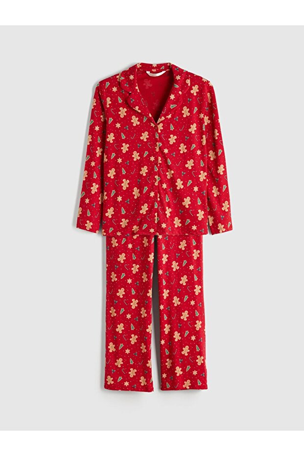 Gömlek Yaka Yılbaşı Temalı Kadın Pijama Takımı - 5