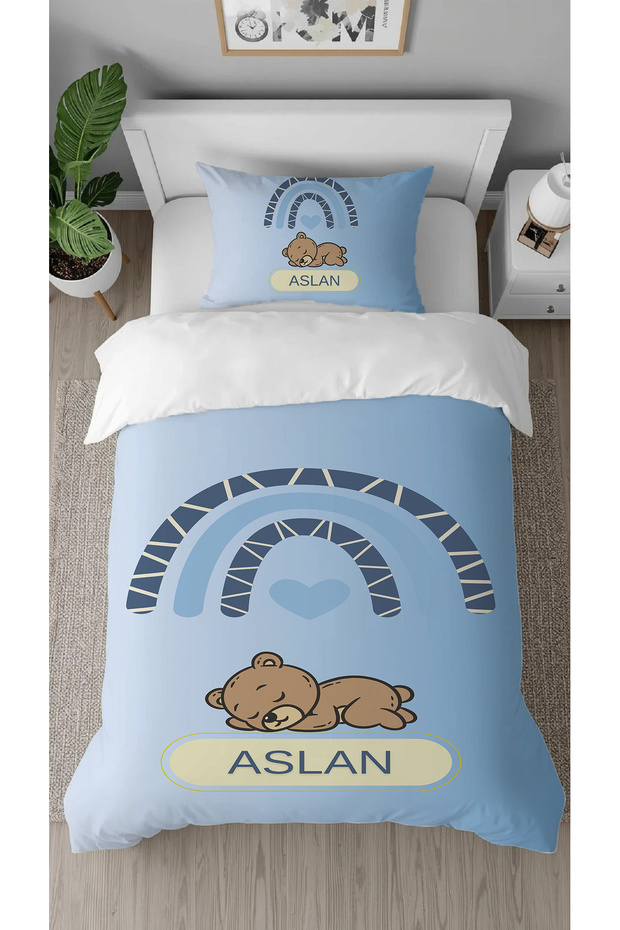 Name Can Be Written Teddy Bear Rainbow Specially Designed B Printed Single Children's Duvet Cover Set Without Sheets