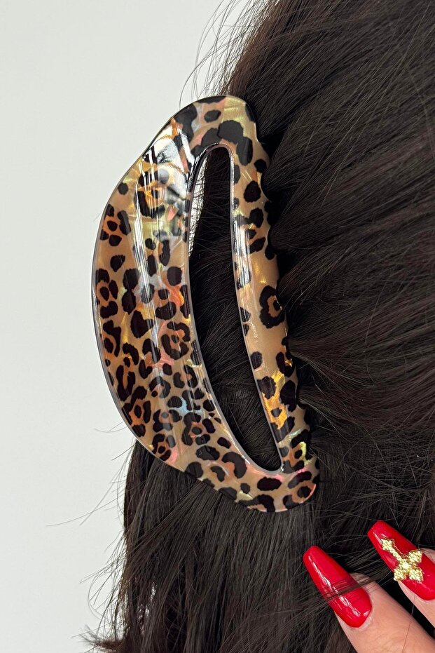 مشبك عظمي بنمط الفهد بألوان مختلطة - 1