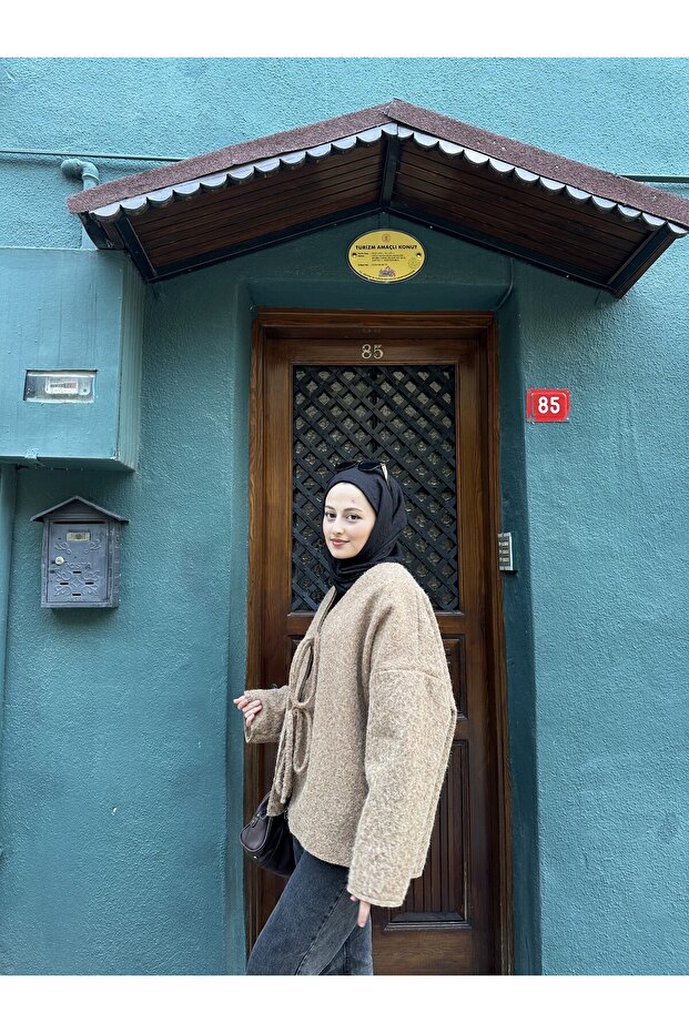 Önden Bağlamalı Kırçıllı Ceket - 3