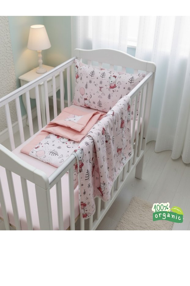 Duvet Cover Set 4 Pieces 100% Organic Cotton Baby Quilt Duvet Cover Set Compatible with Crib and Cot Bed