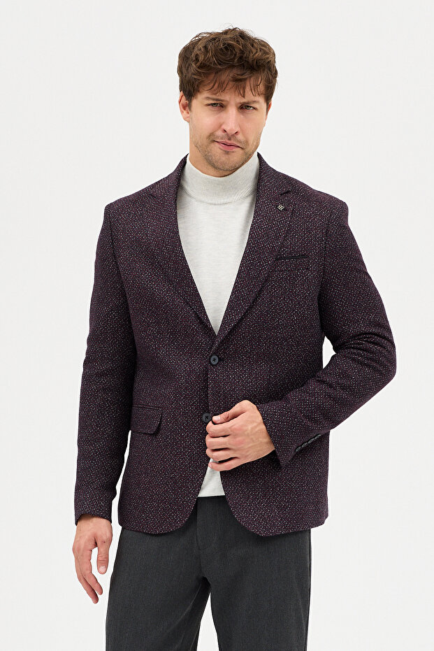 Nonni Men's Burgundy Slim Fit Slim Fit Mono Collar Casual Blazer Jacket