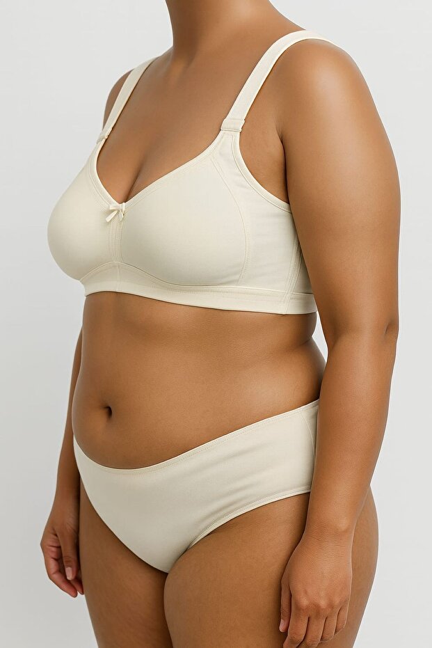 Ecru Large Size C Cup Stitch-Free Non-Wired Non-Padded Shaping / Sculpting Wide Strap Bra - No Trace - 2