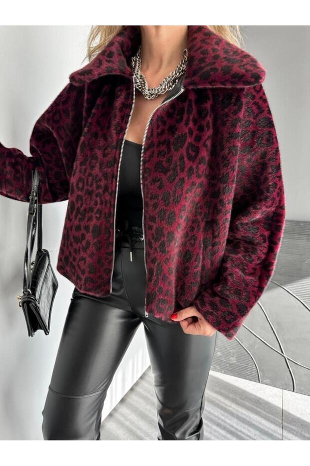 Leopar Desenli Deve Tüyü Bomber Model Mont - 6