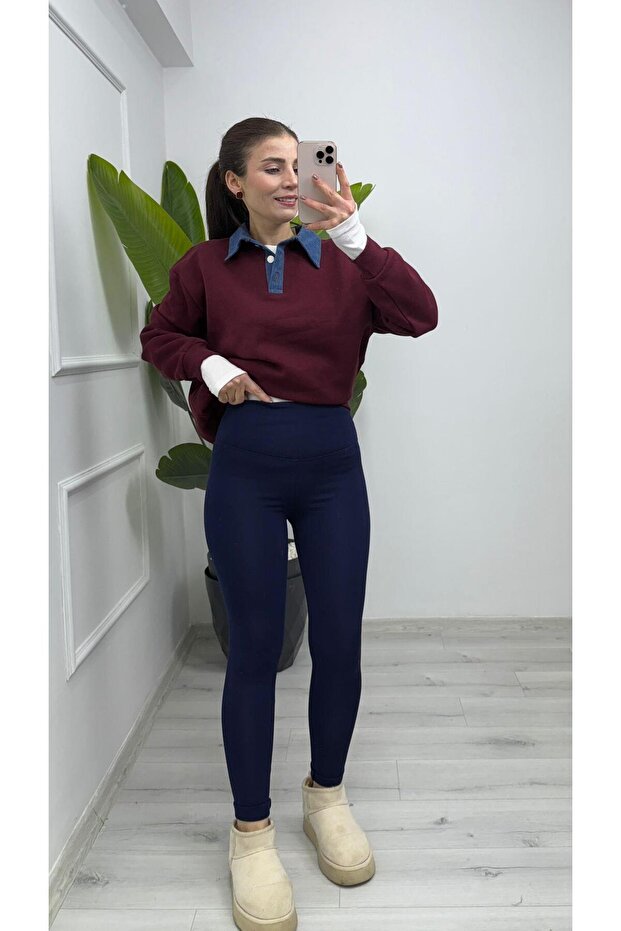 0501 Fleece-Lined Winter Tights Navy Blue