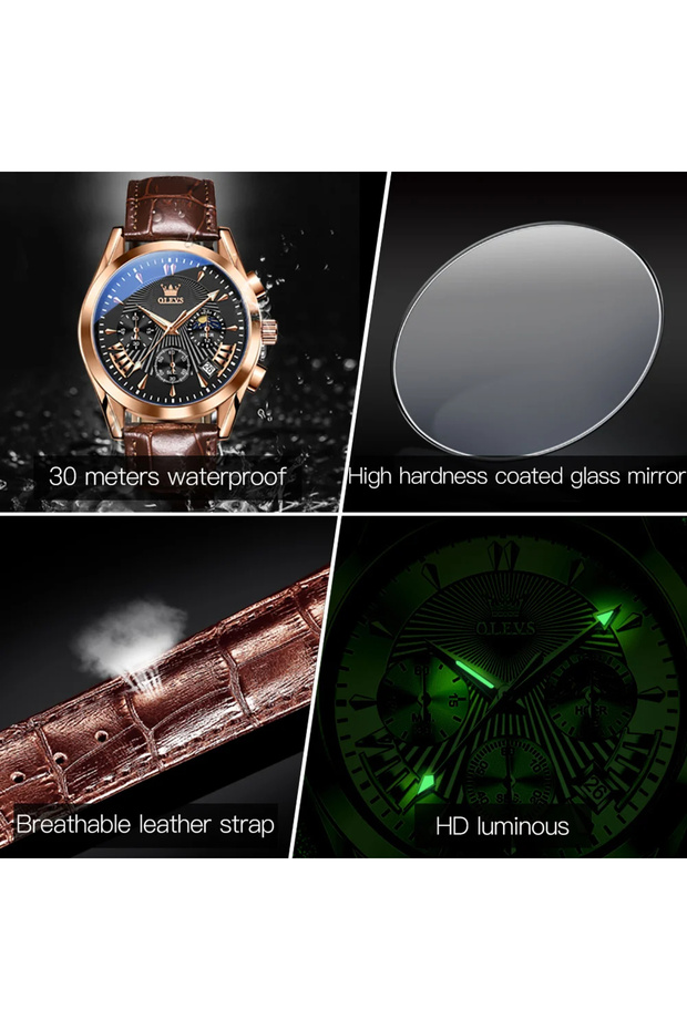 Ceas bărbătesc cronograf cuarț analogic piele - 6