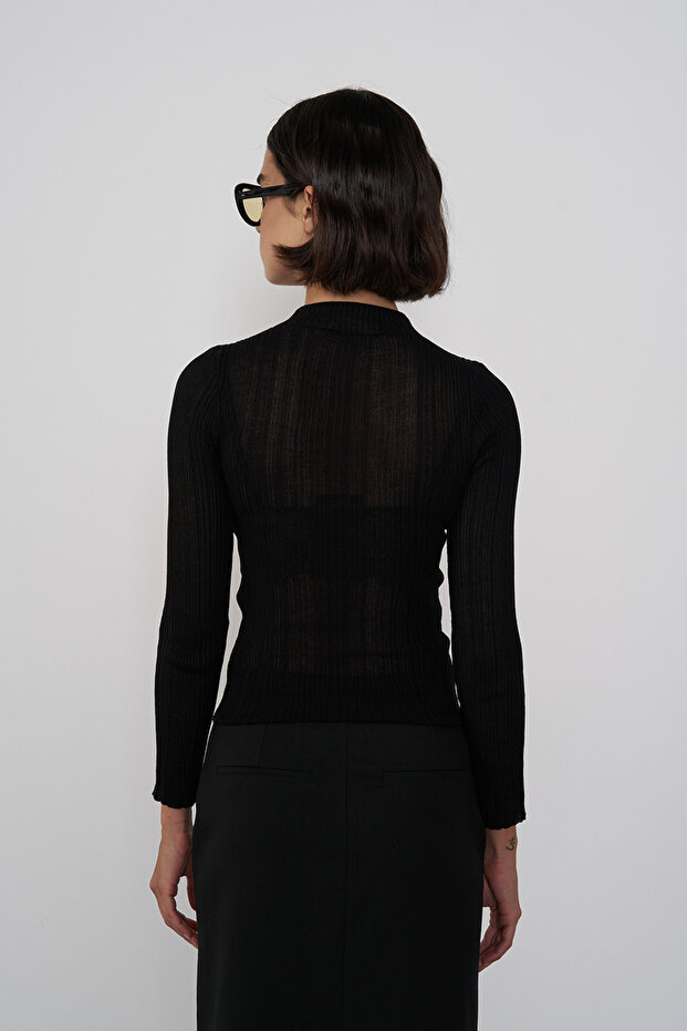 Transparan Balıkçı Yaka Bluz - 4