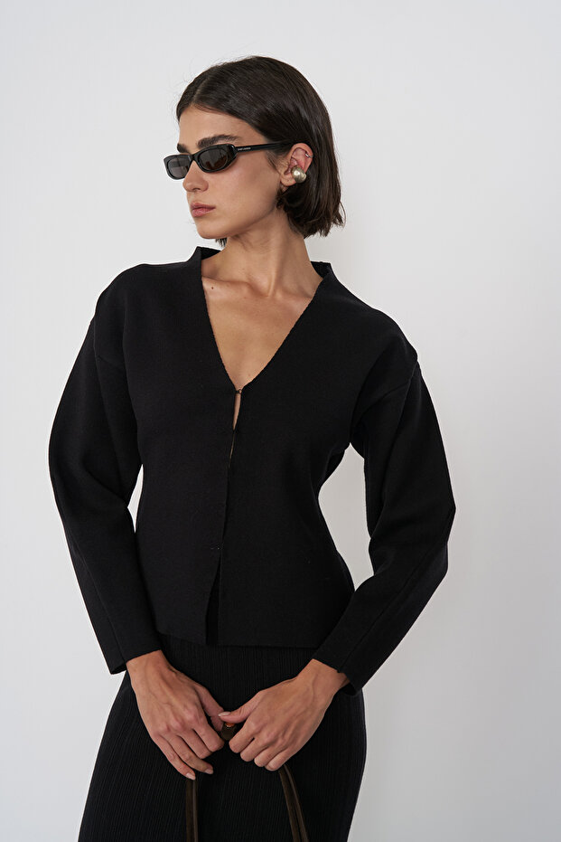 Agraflı Triko Hırka - 2