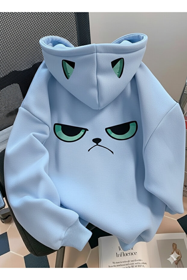 Women/Unisex Funny Angry Face Baby Blue Hoodie
