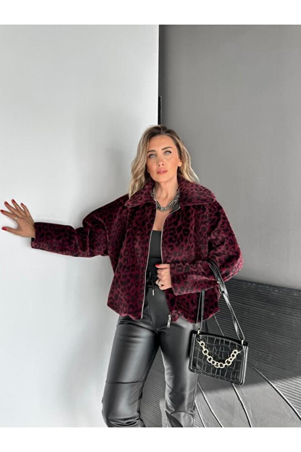 Leopar Desenli Deve Tüyü Bomber Model Mont - 7