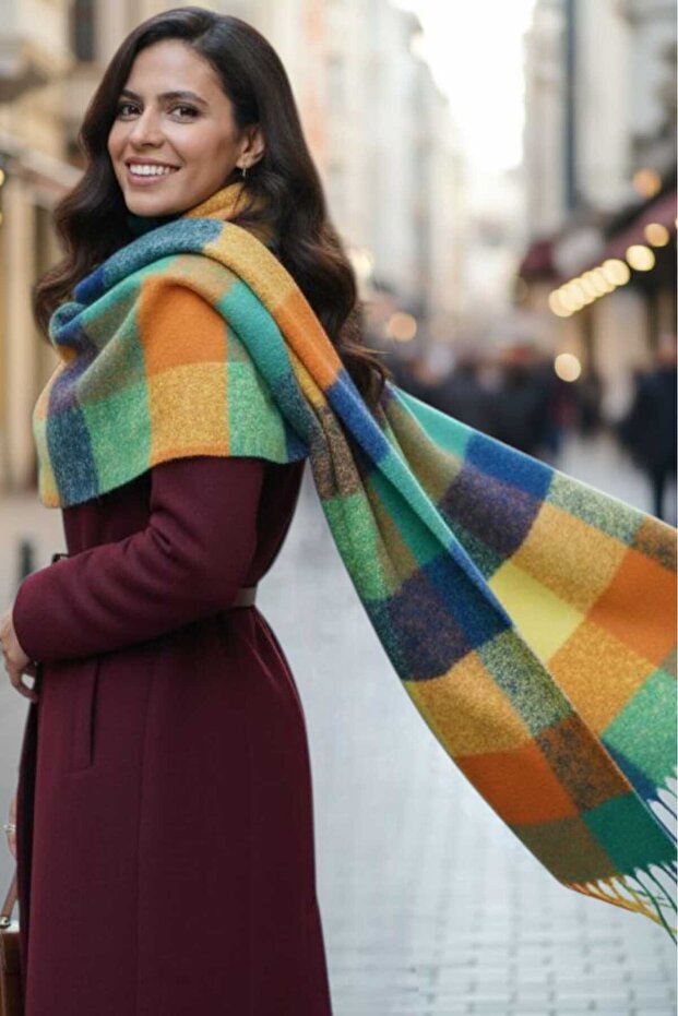 Women's Premium Soft Plaid Boucle Scarf Plaid Shawl Scarf