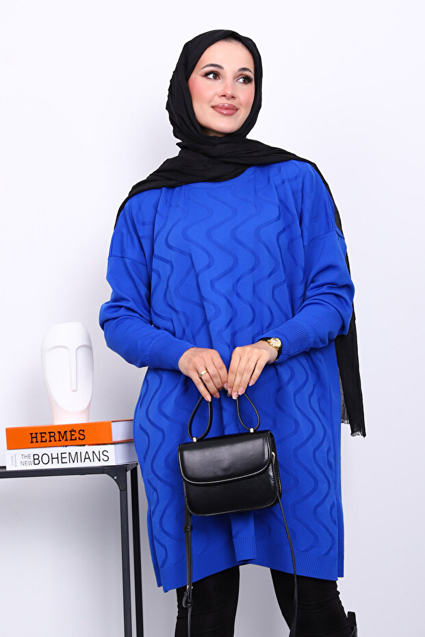 Cobalt Blue Cold Yarn Mercerized Knitwear Tunic