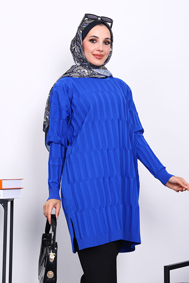 Cobalt Blue Cold Yarn Mercerized Knitwear Tunic