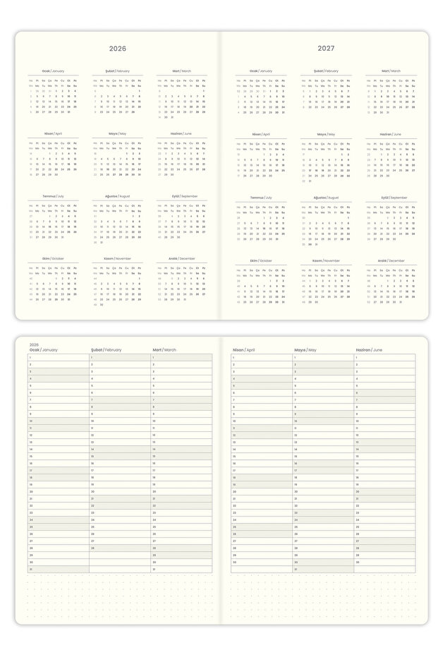 Youna 2026 Yılı A5 Ajanda 15x21 cm - 12 Aylık - Dikey Tasarım – Mavi - 6