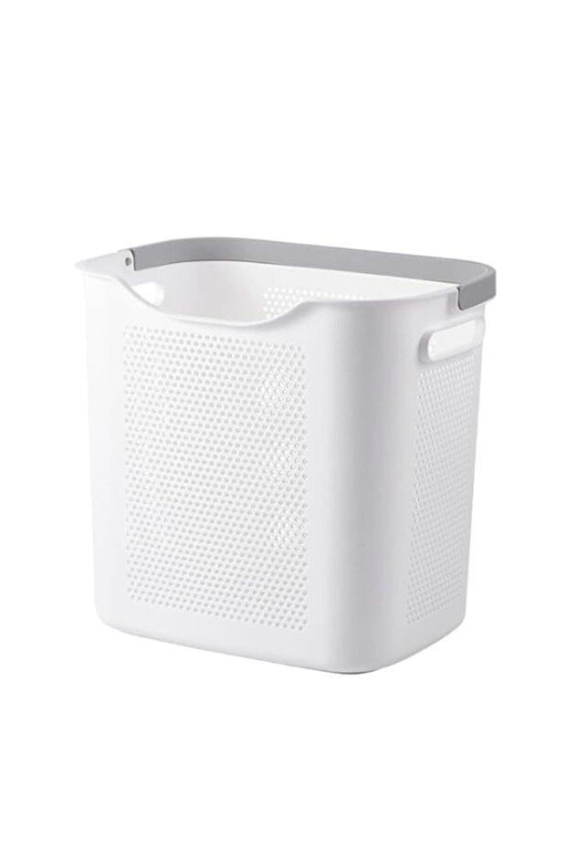 Large Dirty Clothes Basket 38.5x29x36cm – White | Durable PP Laundry Hamper with Hollow Out Design | Multi-Grip Handles | Anti-Deformation Storage Basket
