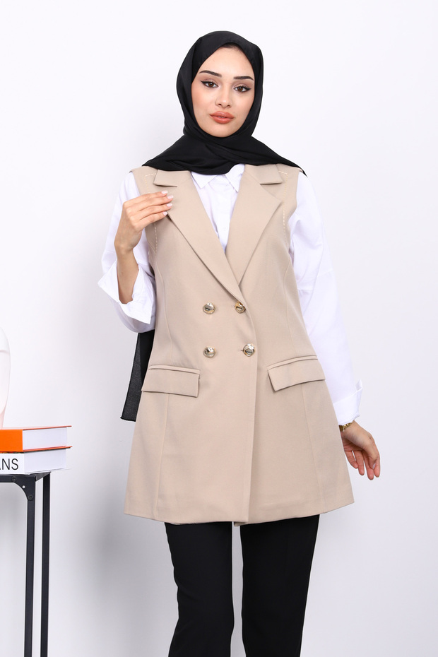 Stone Buttoned Pocket Vest