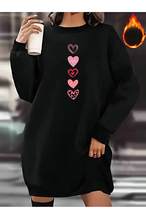 فستان سويت شيرت نسائي من Heart مطبوع قصة فضفاضة