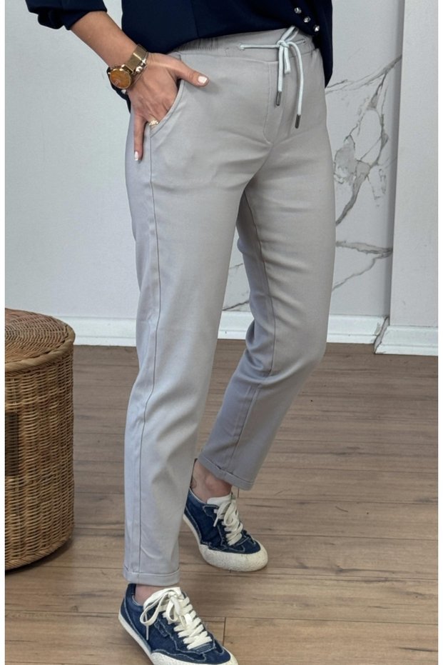 Women's Full Lyclary Waist Lace-Up Super Comfortable Double Leg Ankle-Length Top Line Pants