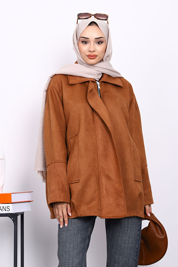 Taba Oversized Zippered Suede Jacket