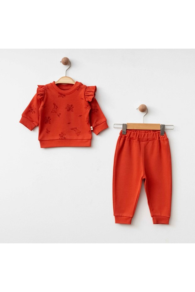Girl's 2-Piece Top and Bottom Set Newborn Baby Girl Gift Double Cotton Set Red & Natural Red