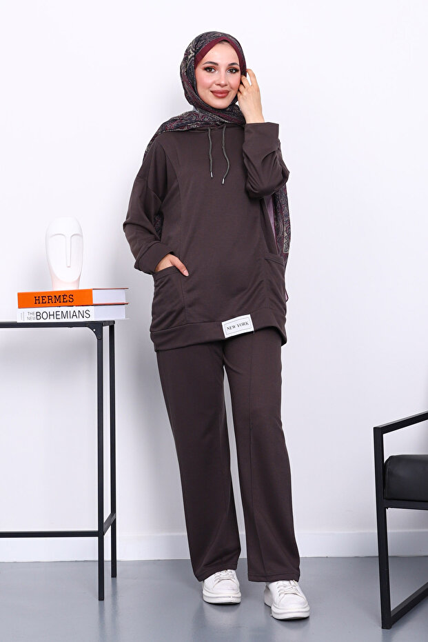 Anthracite Two Thread Hijab Set with Labels on the Front - 1