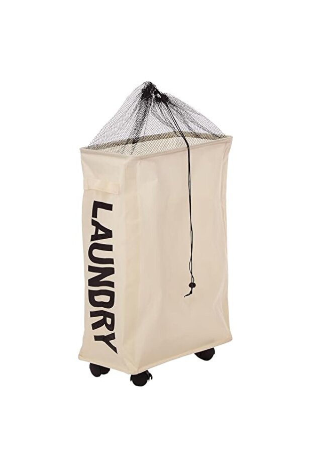 Sulfar Laundry Hamper With 4 Wheels Rolling Slim Tall Laundry Basket with handle Foldable Dirty Clothes Basket Portable Laundry Organizer for Corner Narrow (22 inches, Beige)