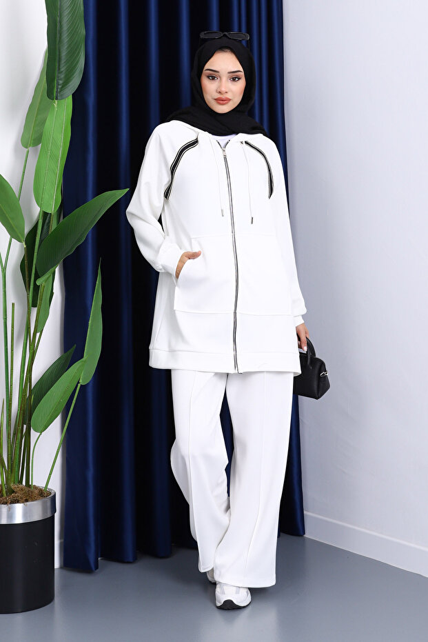 Ecru Zippered Tunic and Trousers Modal Set